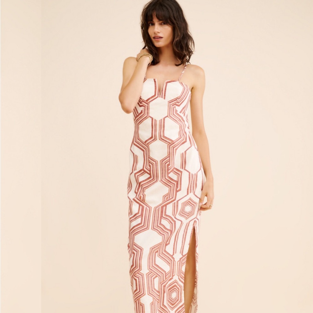 Anthropologie strapless linen plunge neck midi dress